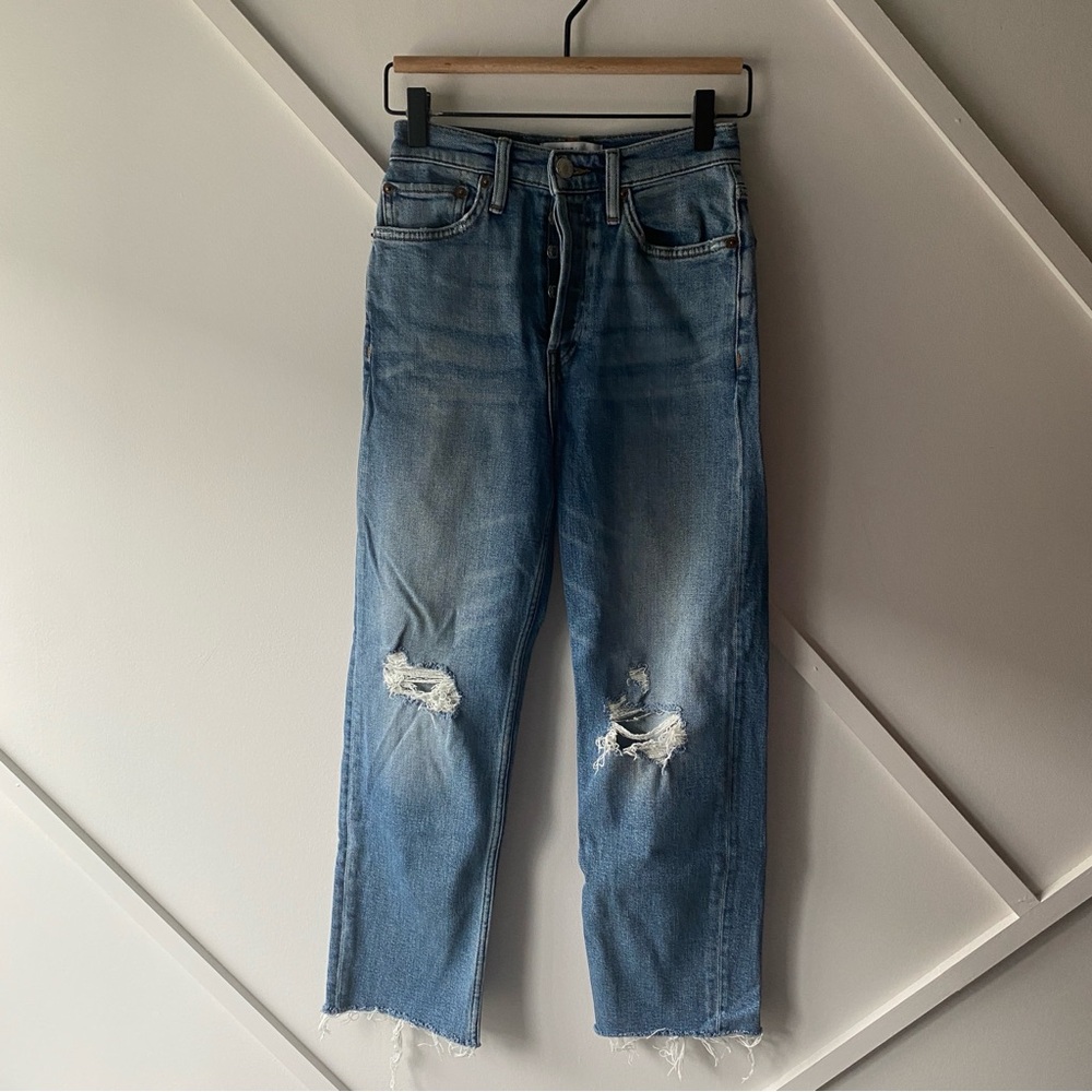 RE/DONE High Rise Ankle Crop Distressed Jeans - 24